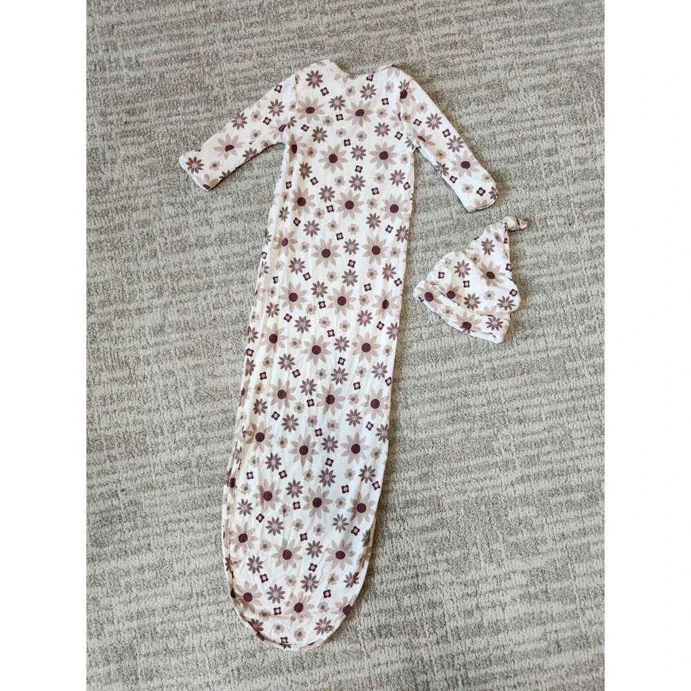 Kindred Bravely bamboo knotted baby gown hat twilight floral size 0-3 months